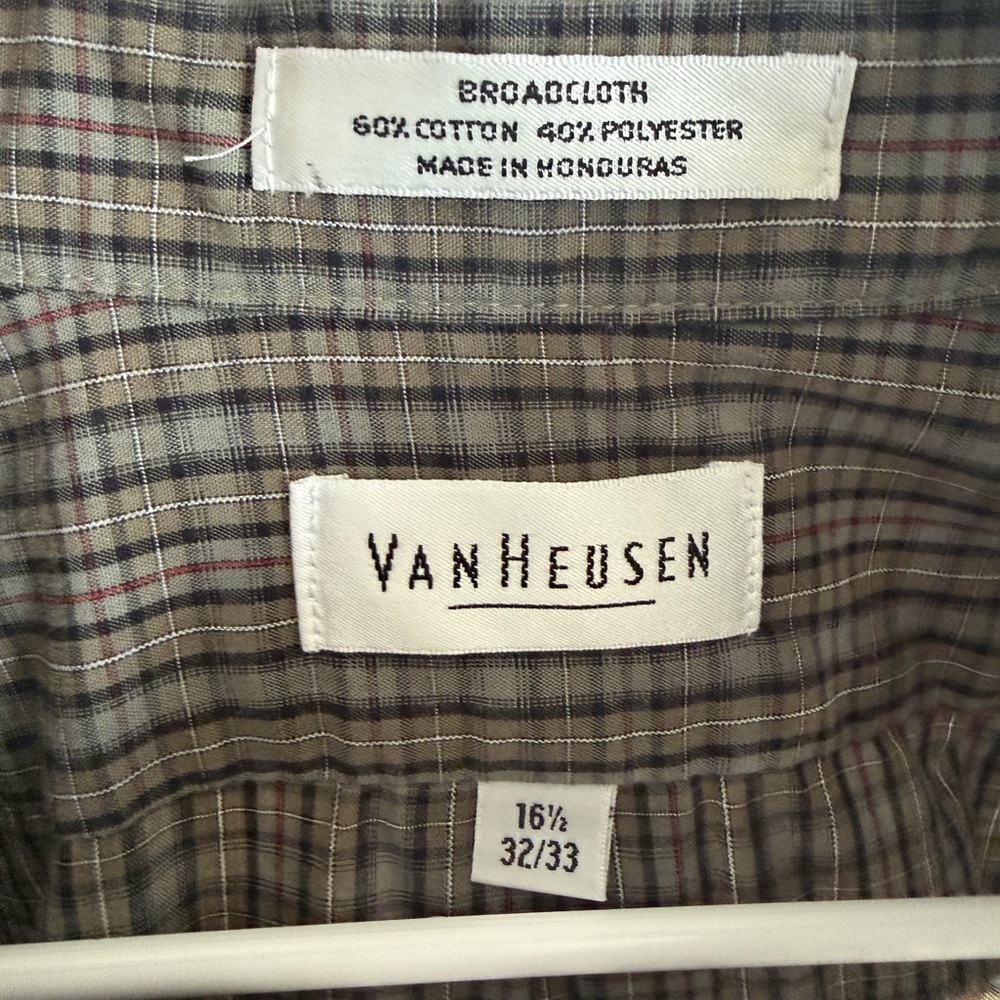 Van Heusen Men's Olive and Brown Plaid Button-Down Shirt - Picture 2 of 5